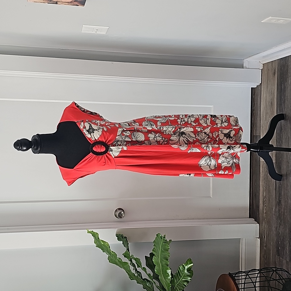 Orange White Floral Dress.